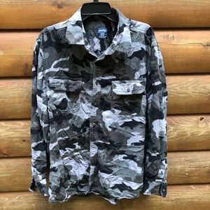 Gray and black camouflage faded glory flannel